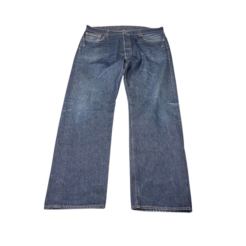 Levis 501 Original Fit Jeans Mens 38x32 Dark Wash Indigo Blue Button Fly Denim